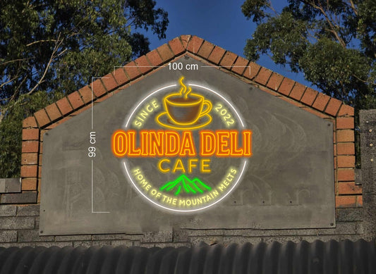 OLINDA DELI CAFE HOME OF THE MOUNTAIN MEALT SINCE 2022| LED Neon Sign