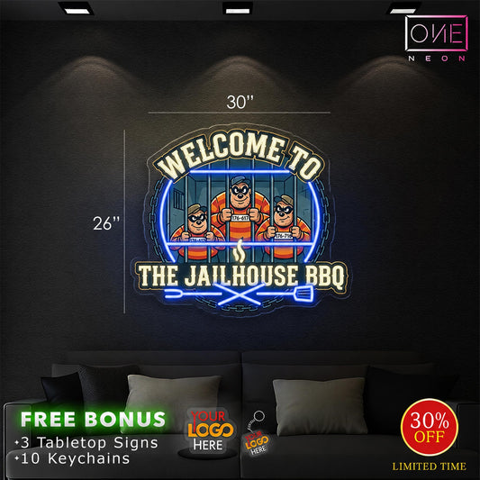Welcome to the Jailhouse BBQ & Fuck off | LED Neon Sign (outdoor) ( 2signs)