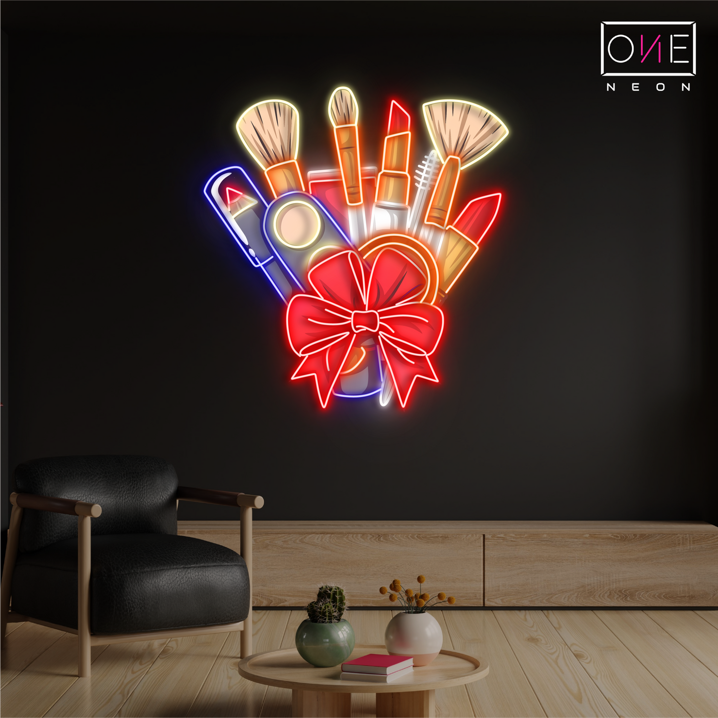 Enseigne au néon à LED avec illustration de maquillage magique