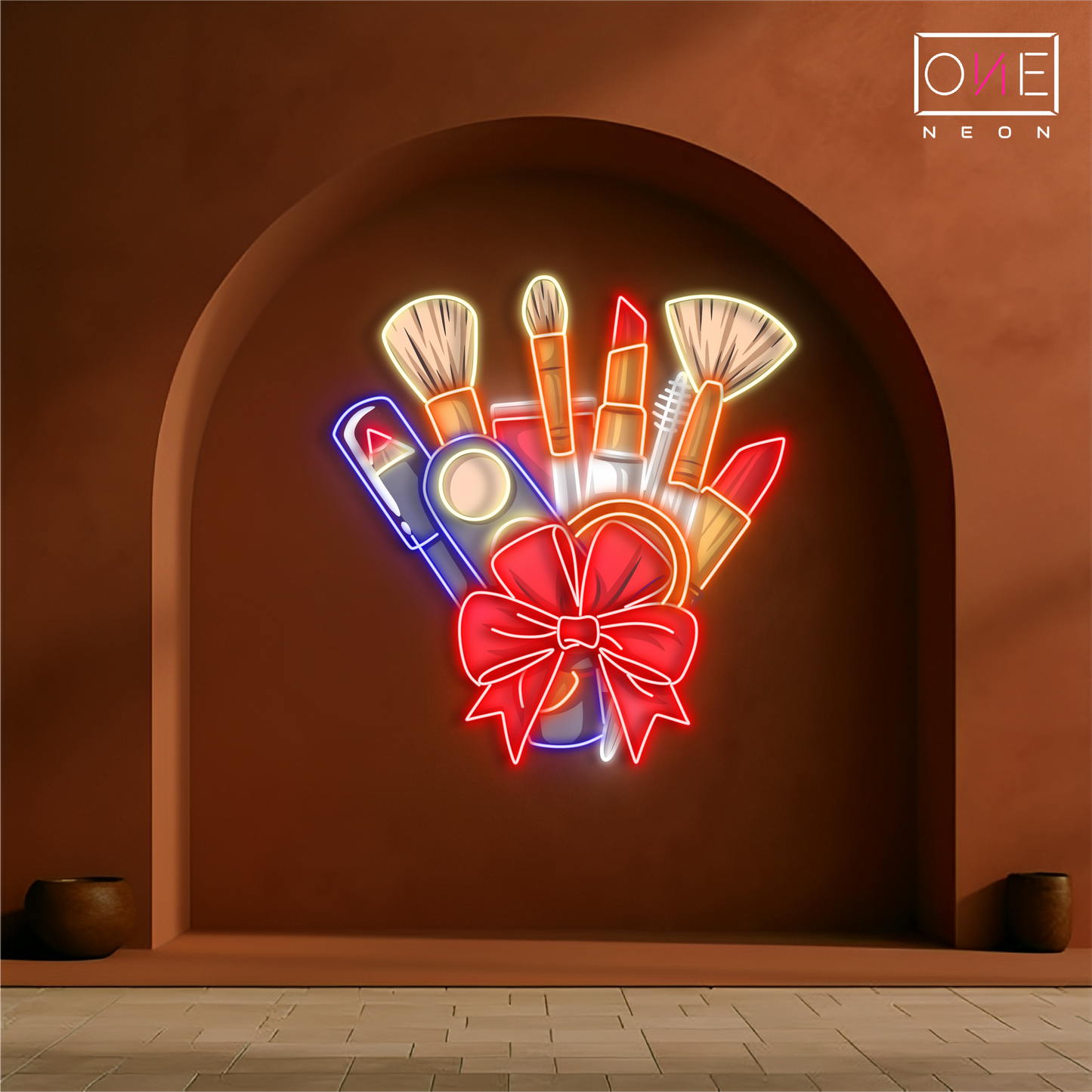 Enseigne au néon à LED avec illustration de maquillage magique