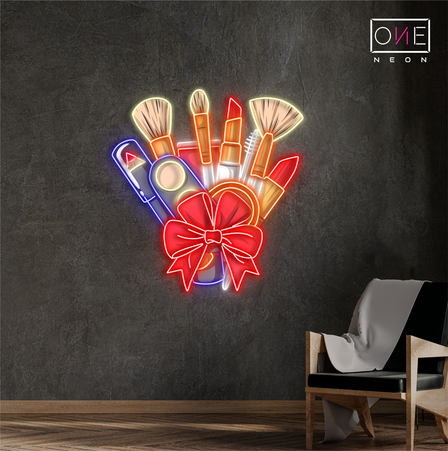 Enseigne au néon à LED avec illustration de maquillage magique