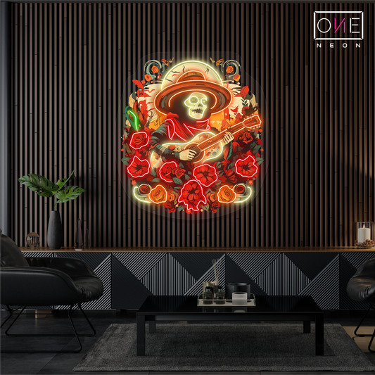 Panneau néon à LED avec illustration de sérénade de Mariachi