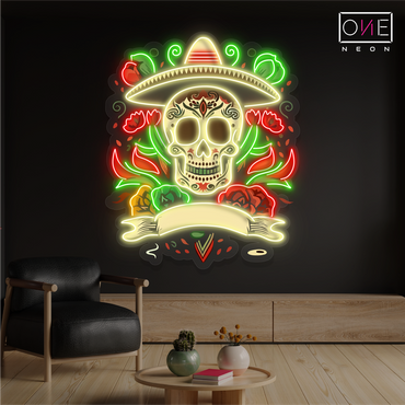 Panneau néon à LED Fiesta Skull Artwork