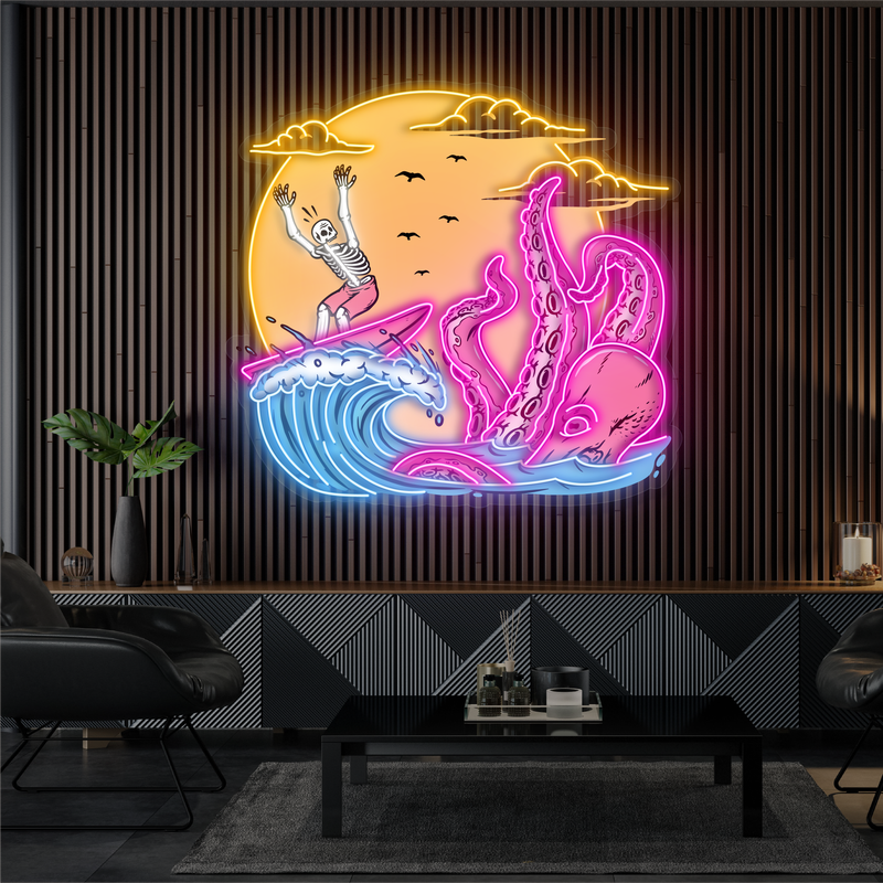 Enseigne au néon à LED Skeleton Surf Showdown