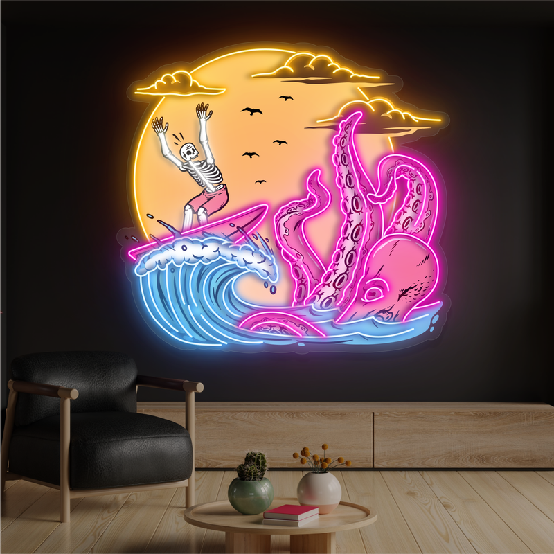 Enseigne au néon à LED Skeleton Surf Showdown
