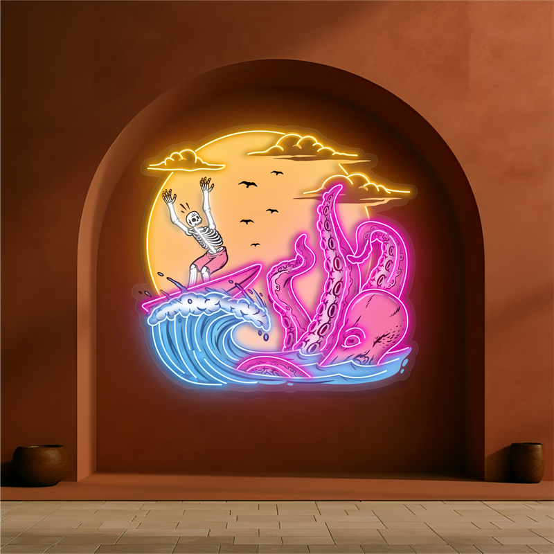 Enseigne au néon à LED Skeleton Surf Showdown