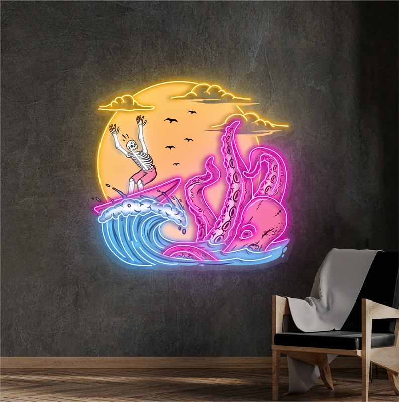 Enseigne au néon à LED Skeleton Surf Showdown