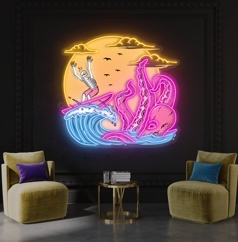 Enseigne au néon à LED Skeleton Surf Showdown