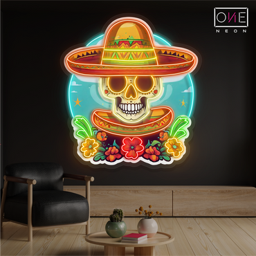 Enseigne au néon à LED avec crâne de Sombrero