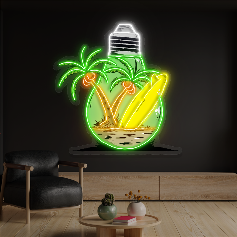 Enseigne au néon à LED représentant une île dans une ampoule