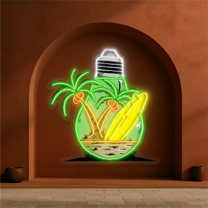 Enseigne au néon à LED représentant une île dans une ampoule