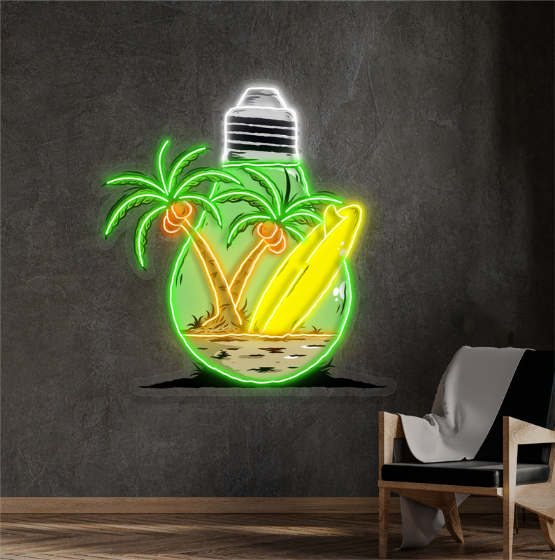 Enseigne au néon à LED représentant une île dans une ampoule
