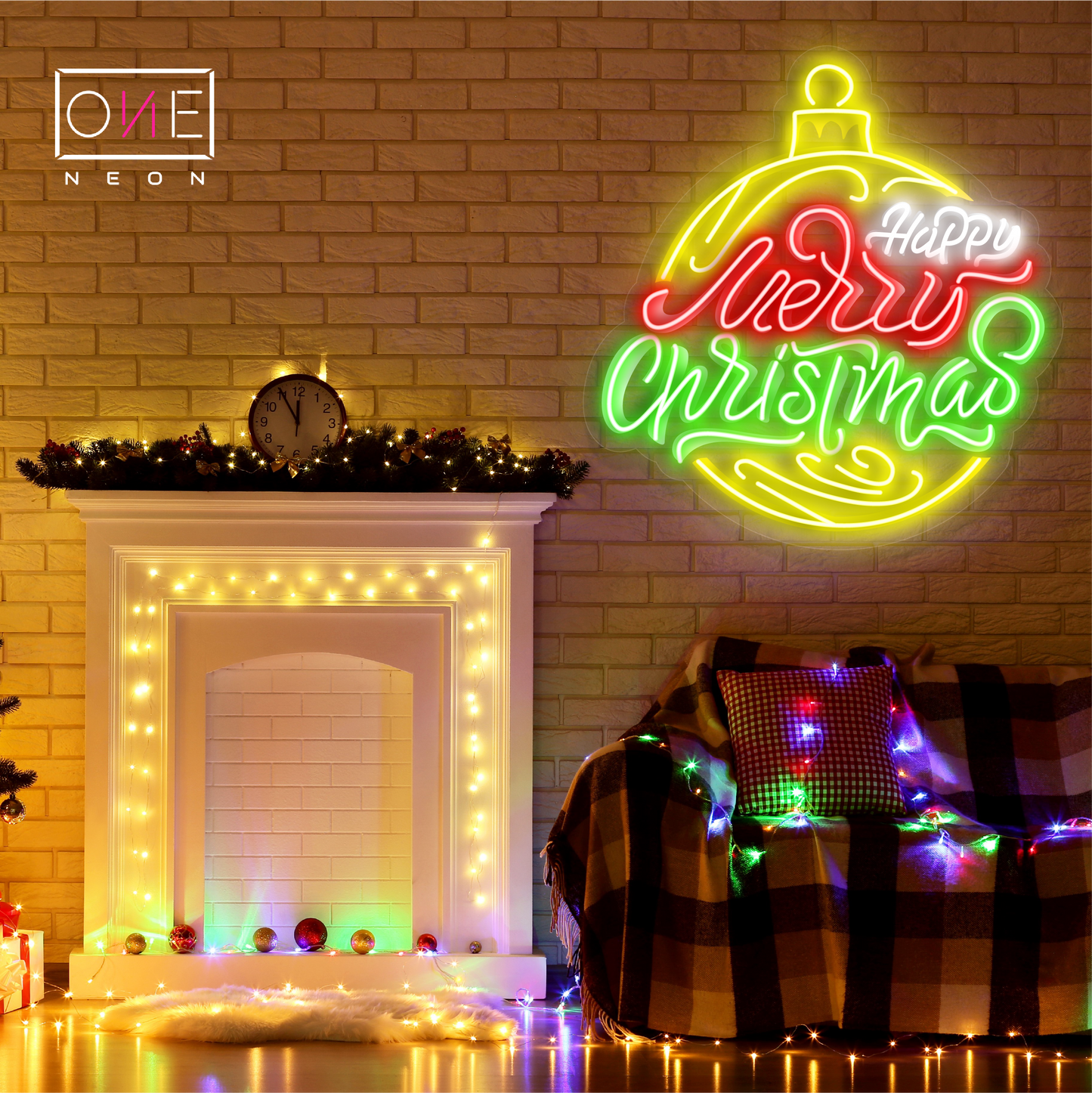 Enseigne au néon à LED avec illustration de boule de Noël