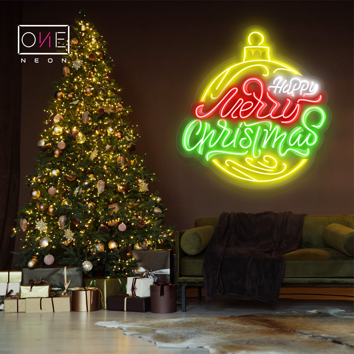 Enseigne au néon à LED avec illustration de boule de Noël