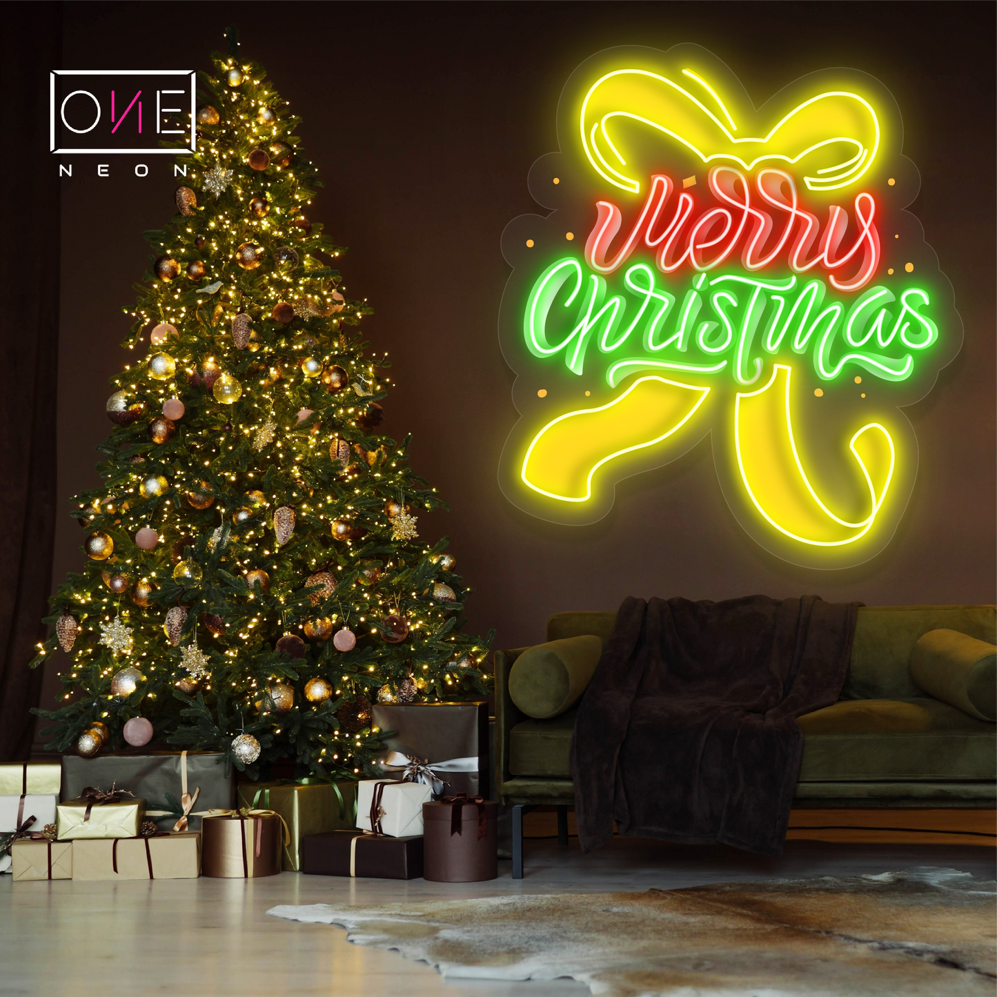 Panneau néon à LED avec illustration de ruban Joyeux Noël