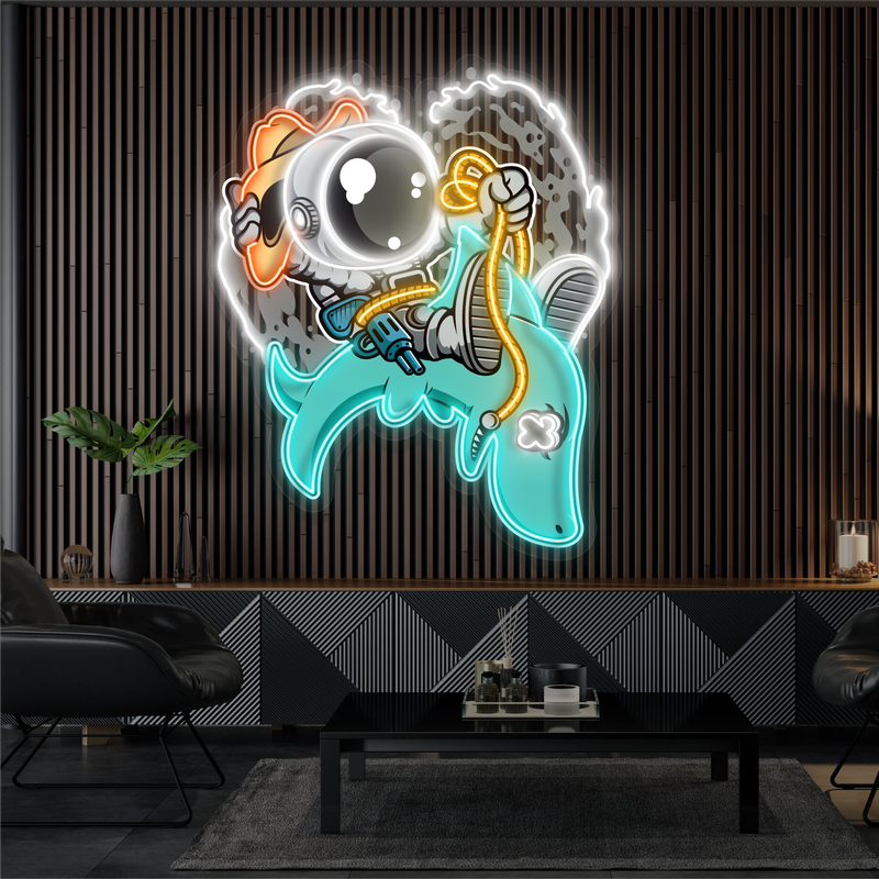 Enseigne au néon à LED représentant un astronaute Rodeo
