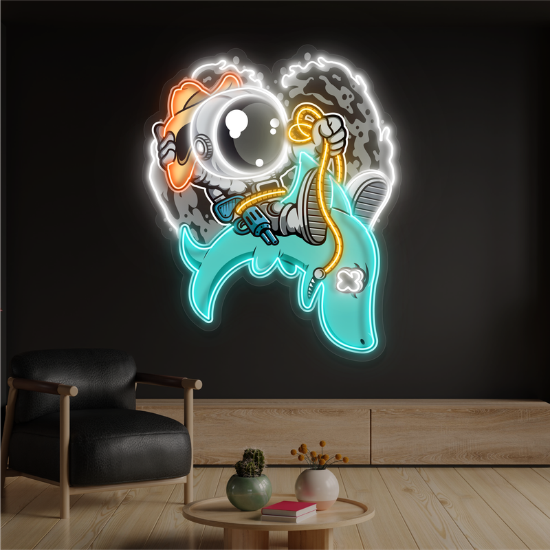 Enseigne au néon à LED représentant un astronaute Rodeo