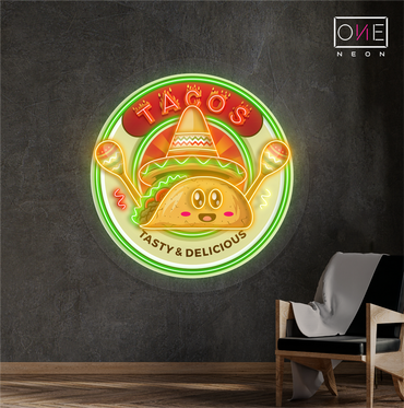 Panneau néon à LED avec illustration savoureuse et délicieuse de Tacos