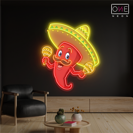 Panneau néon à LED avec illustration de la fête épicée