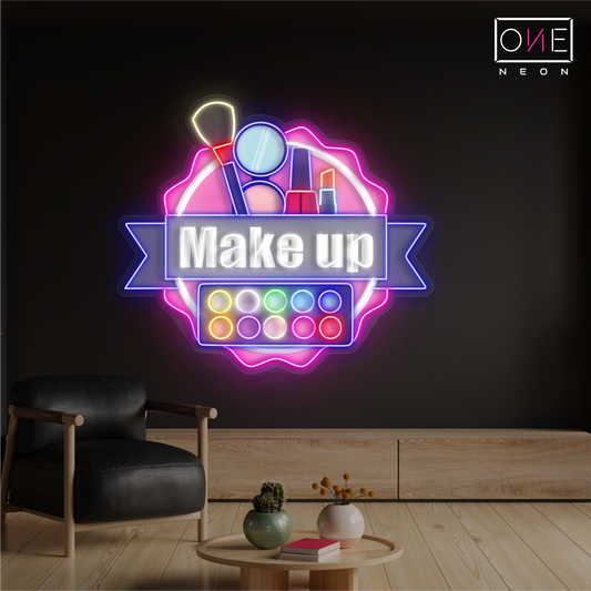 Enseigne au néon à LED avec illustration de palette de beauté