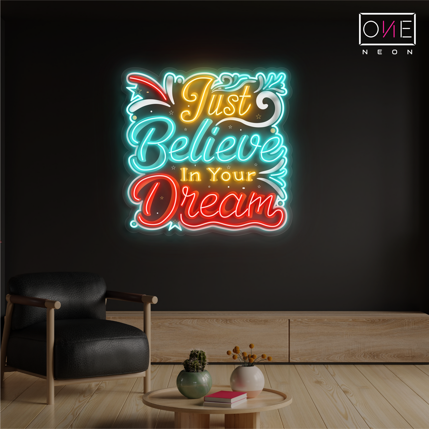 Panneau néon à LED avec illustration « Crois simplement en ton rêve »