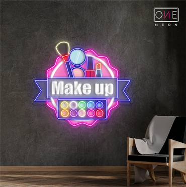 Enseigne au néon à LED avec illustration de palette de beauté