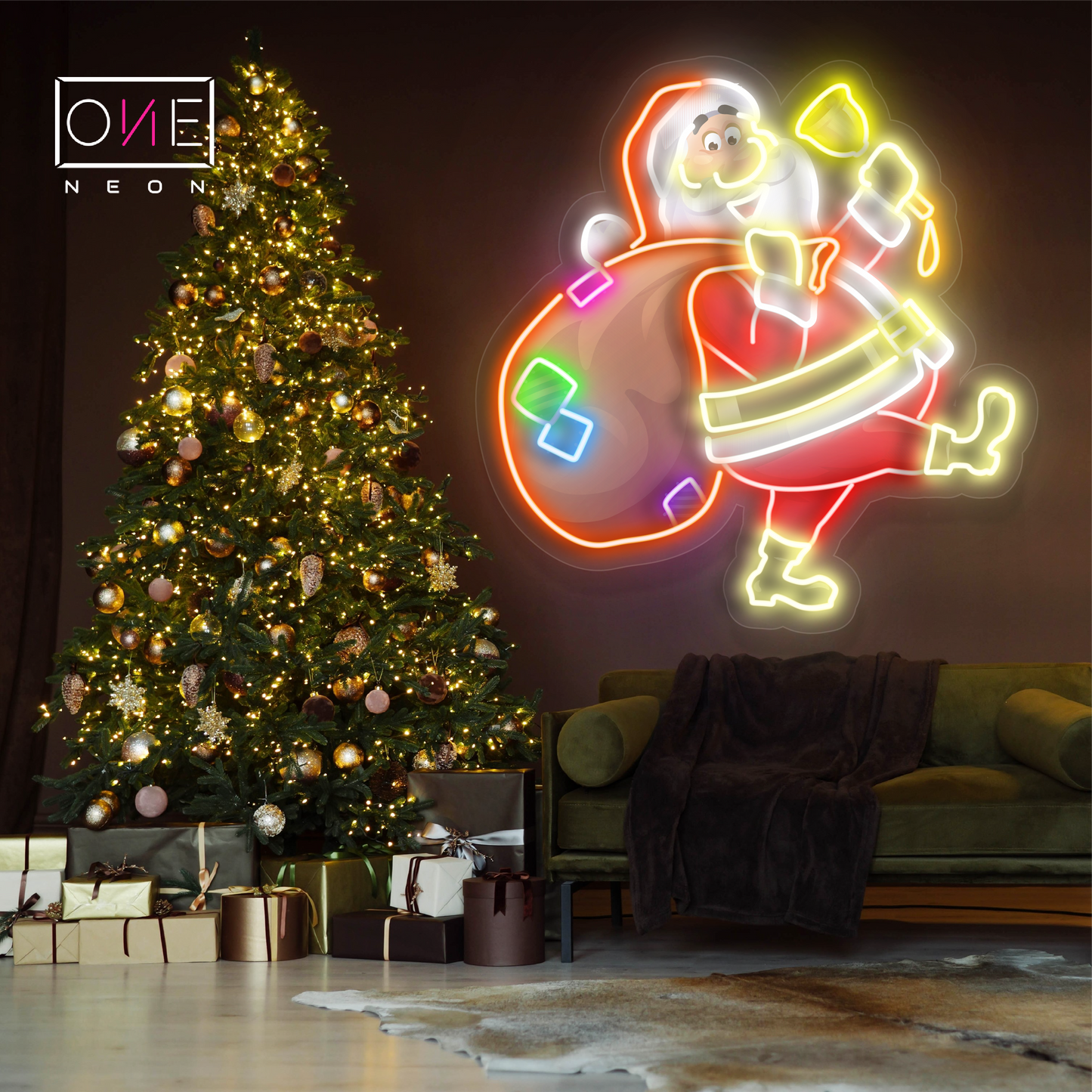 Panneau néon à LED représentant le joyeux voyage du Père Noël