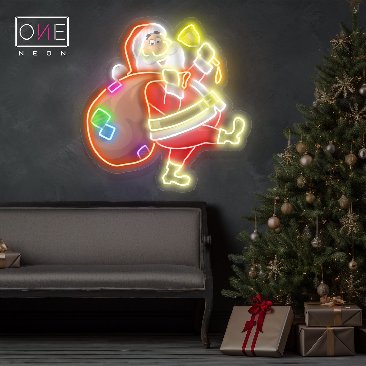 Panneau néon à LED représentant le joyeux voyage du Père Noël