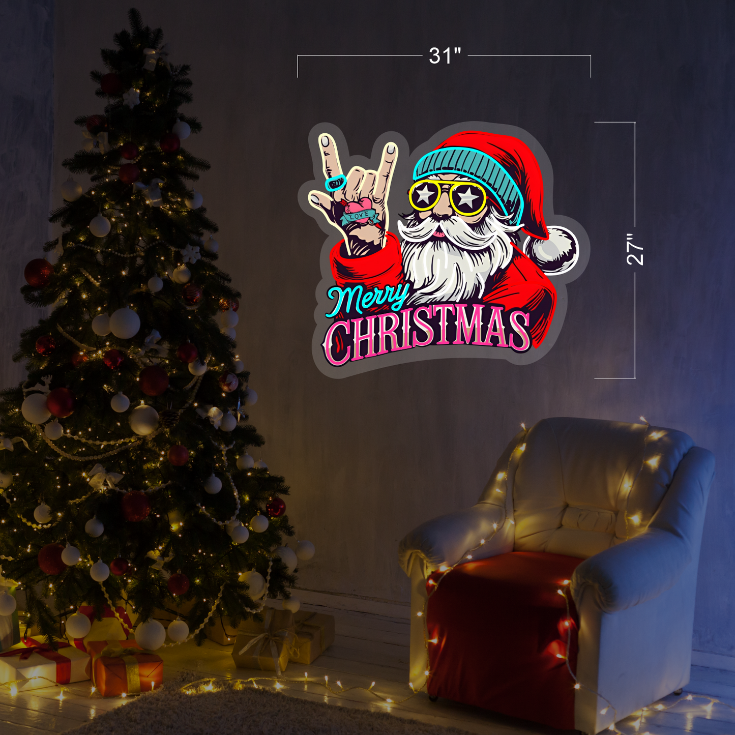Rockin’ Santa Merry Christmas LED Neon Sign