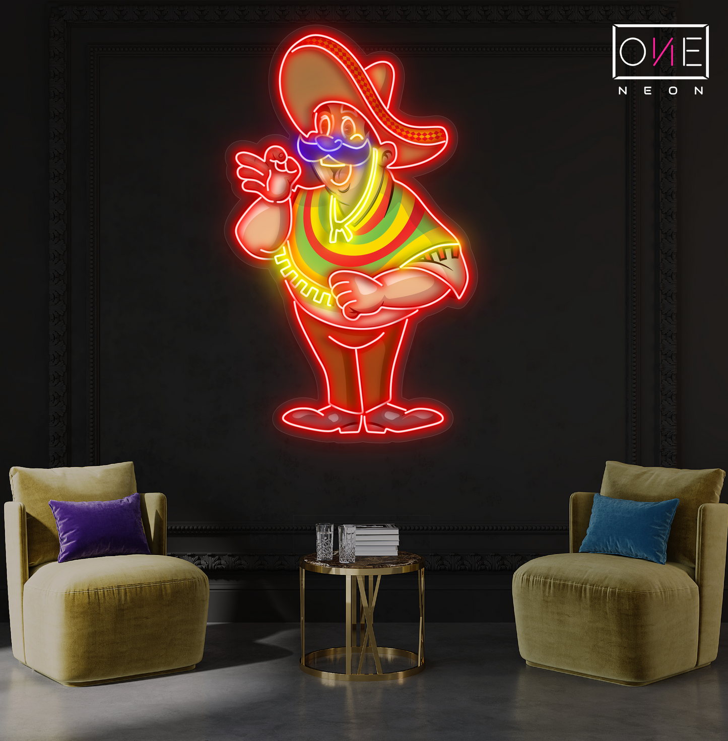 Enseigne au néon à LED Mustache Amigo Artwork