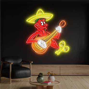 Panneau néon à LED avec illustration de sérénade au chili