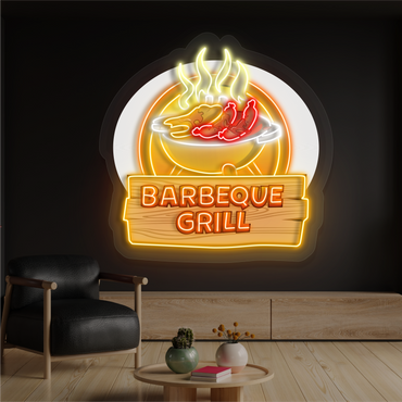 Panneau néon à LED avec illustration de barbecue