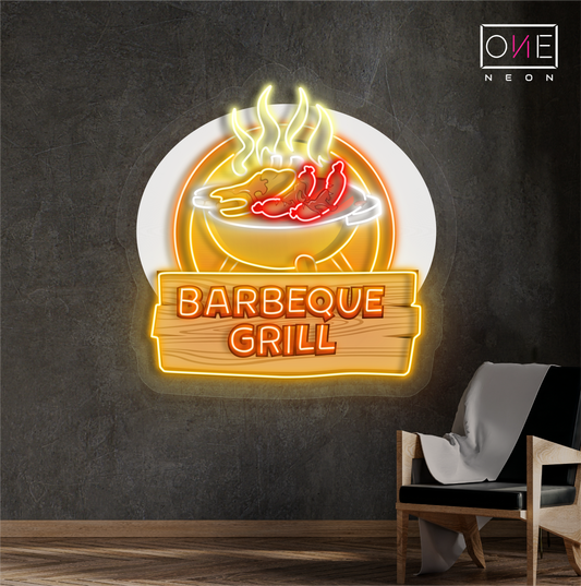 Panneau néon à LED avec illustration de barbecue