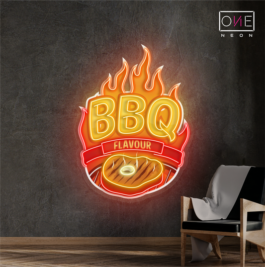 Panneau néon à LED avec illustration de saveur de barbecue