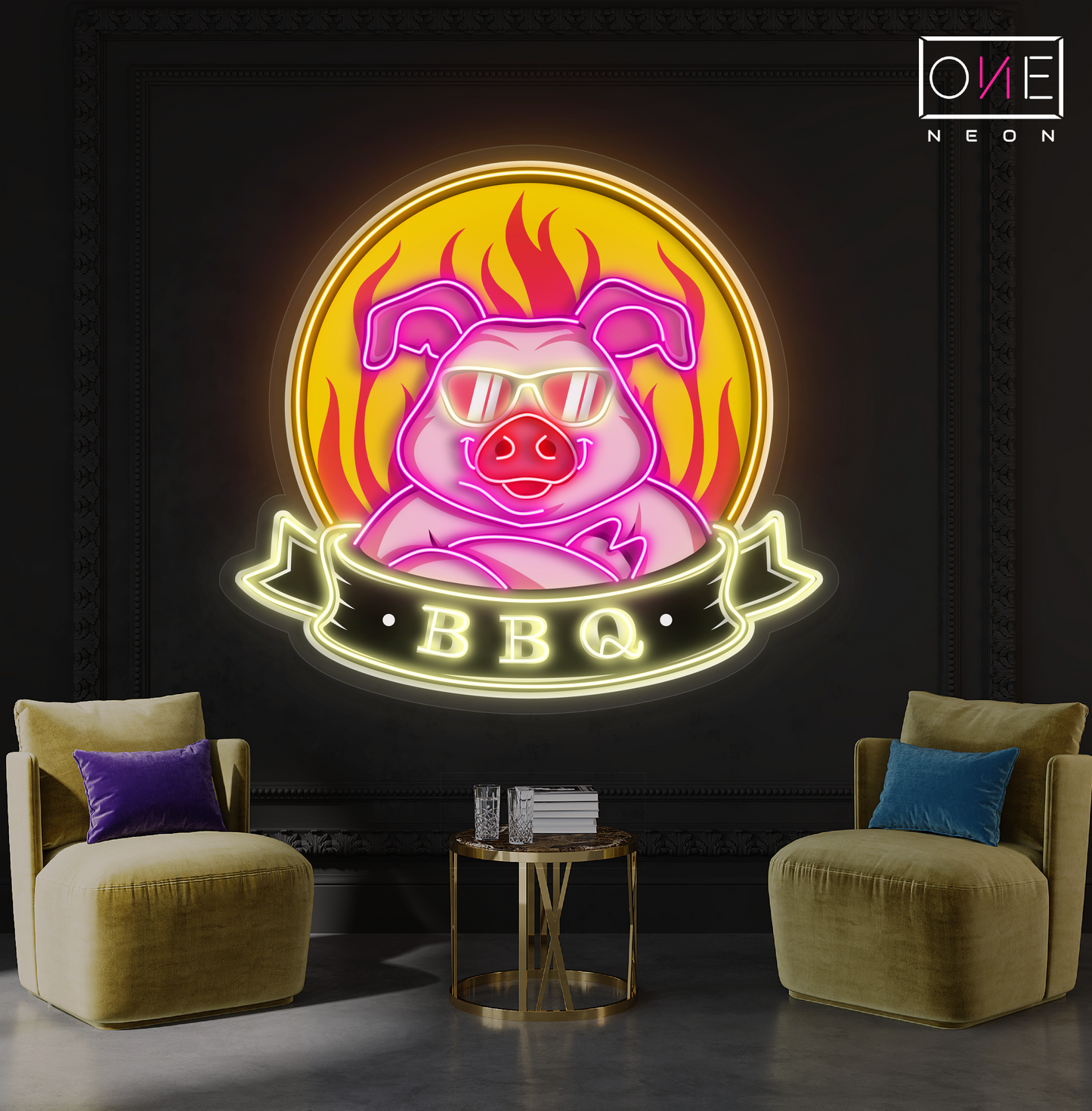 Enseigne au néon à LED avec illustration de barbecue Cool Pig