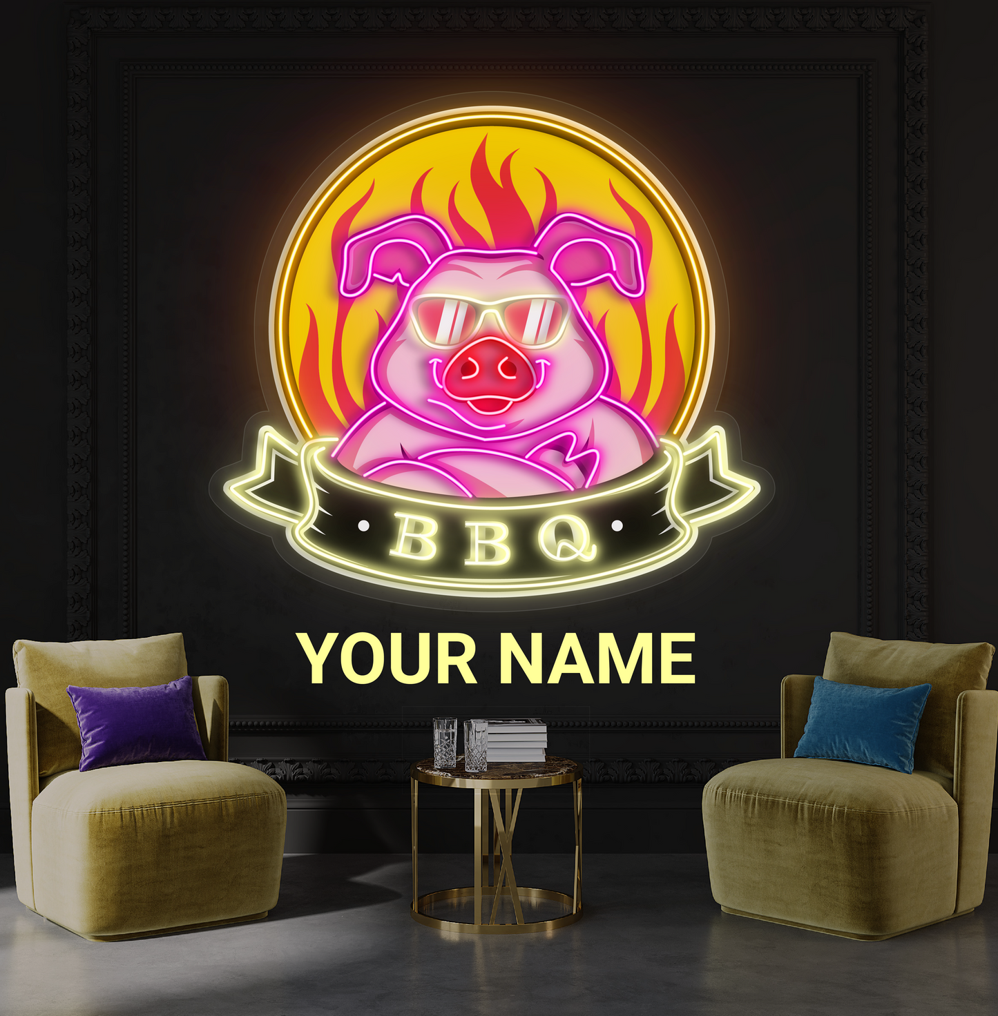 Enseigne au néon à LED avec illustration de barbecue Cool Pig