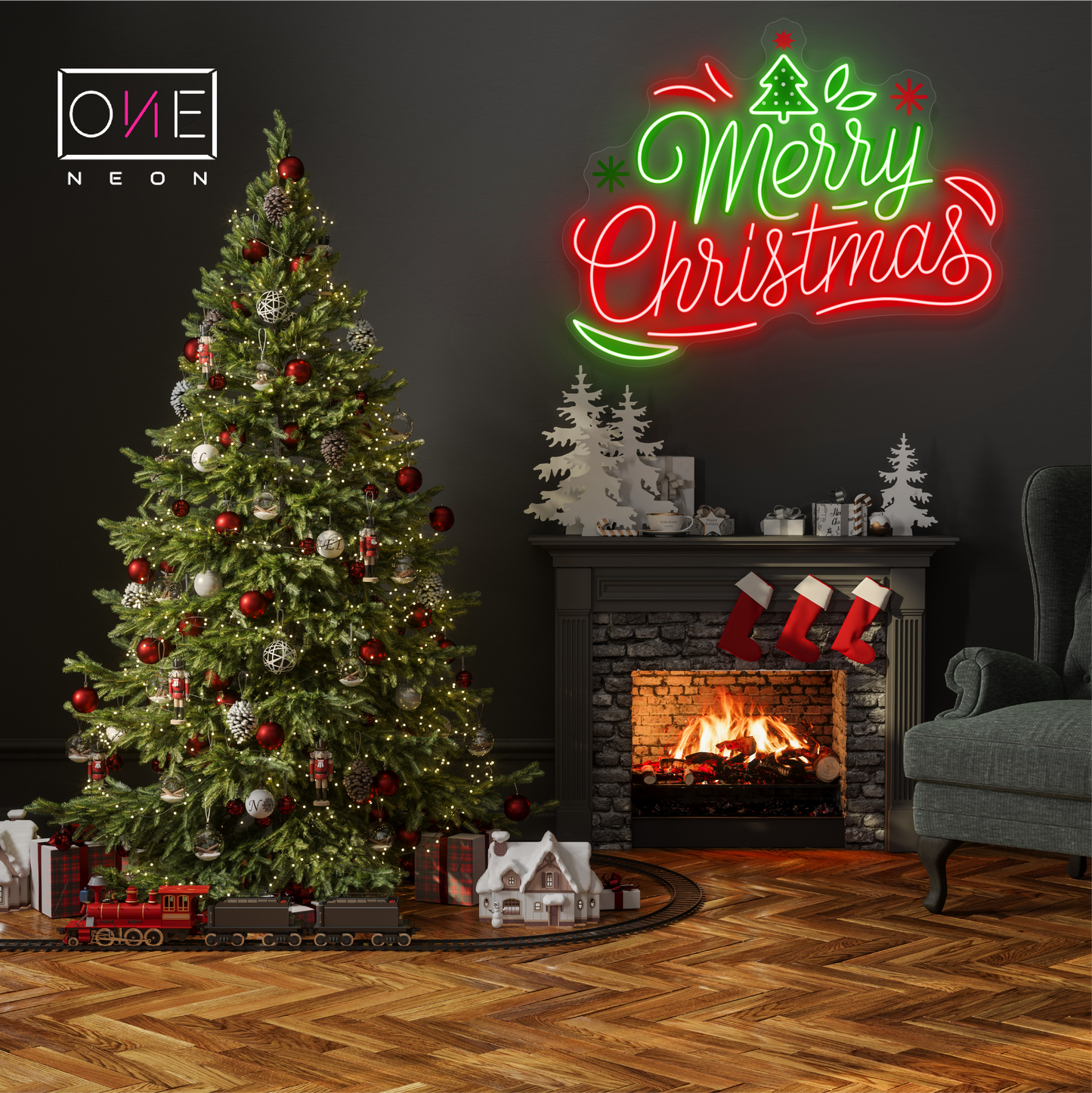 Enseigne au néon à LED avec illustration de Joyeux Noël