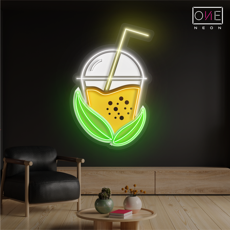 Enseigne au néon à LED avec illustration de thé Boba