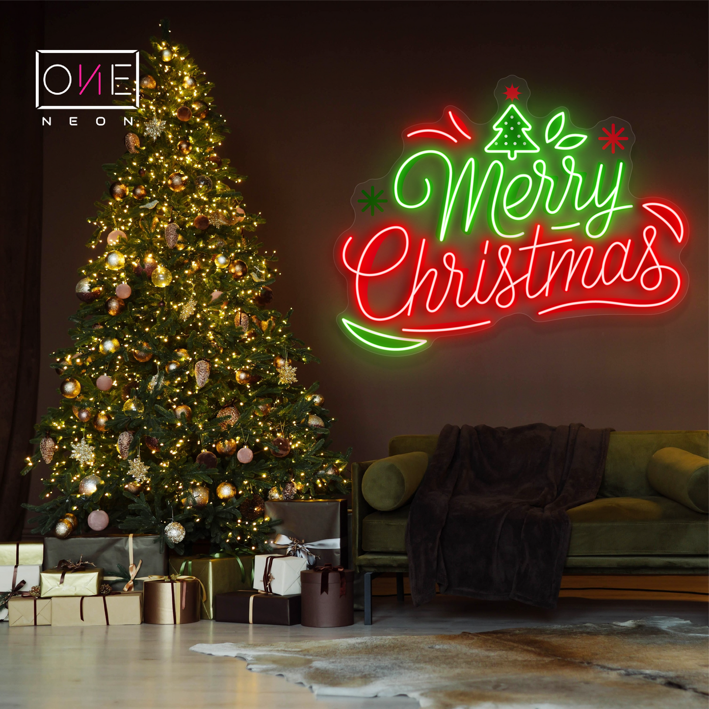 Enseigne au néon à LED avec illustration de Joyeux Noël