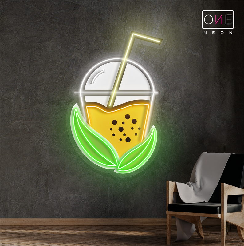 Enseigne au néon à LED avec illustration de thé Boba