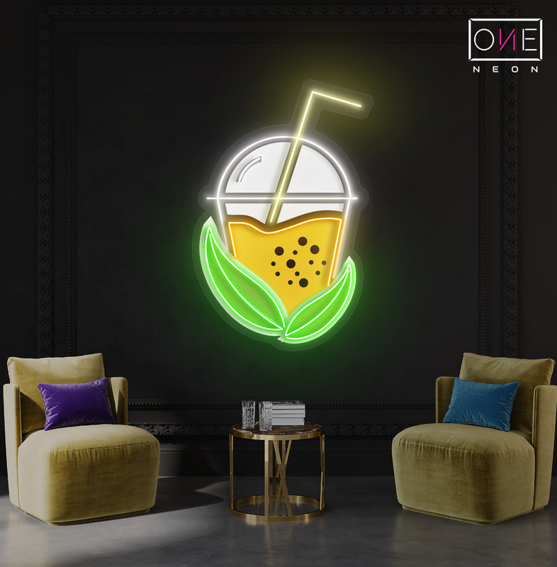 Enseigne au néon à LED avec illustration de thé Boba