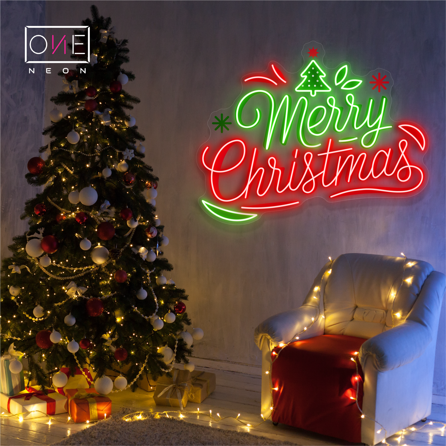 Enseigne au néon à LED avec illustration de Joyeux Noël