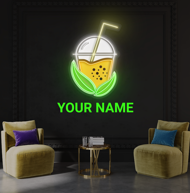 Enseigne au néon à LED avec illustration de thé Boba