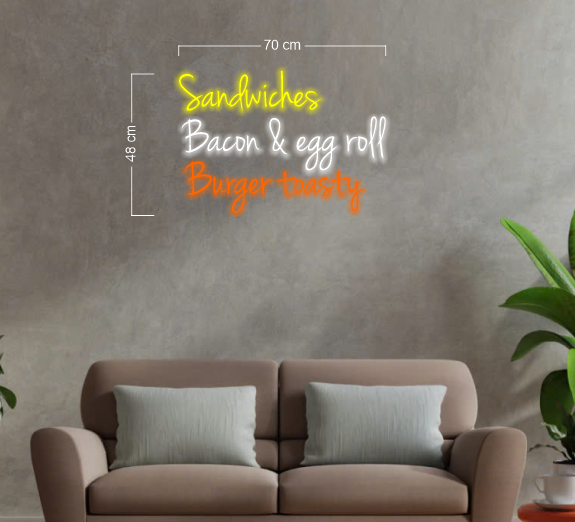 Coffee open+ sandwiches Bacon and egg roll Burger toasty | LED Neon Sign
