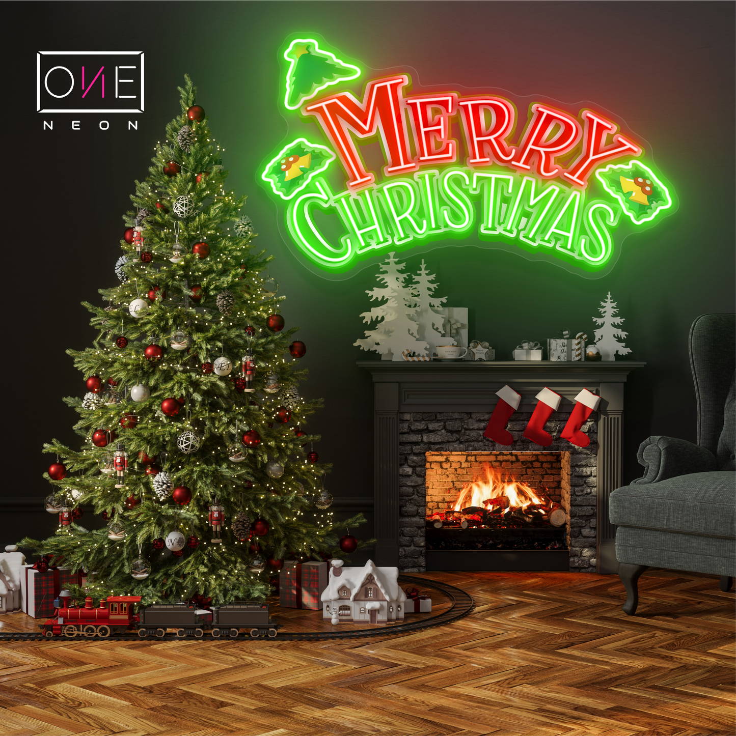 Panneau néon à LED avec illustration festive de Noël
