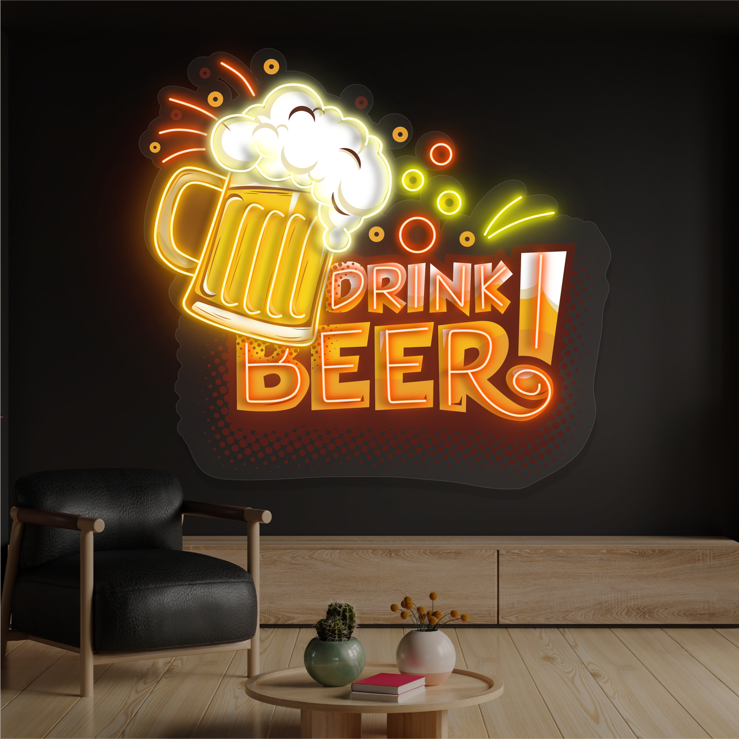 Panneau néon à LED avec illustration de boisson de bière