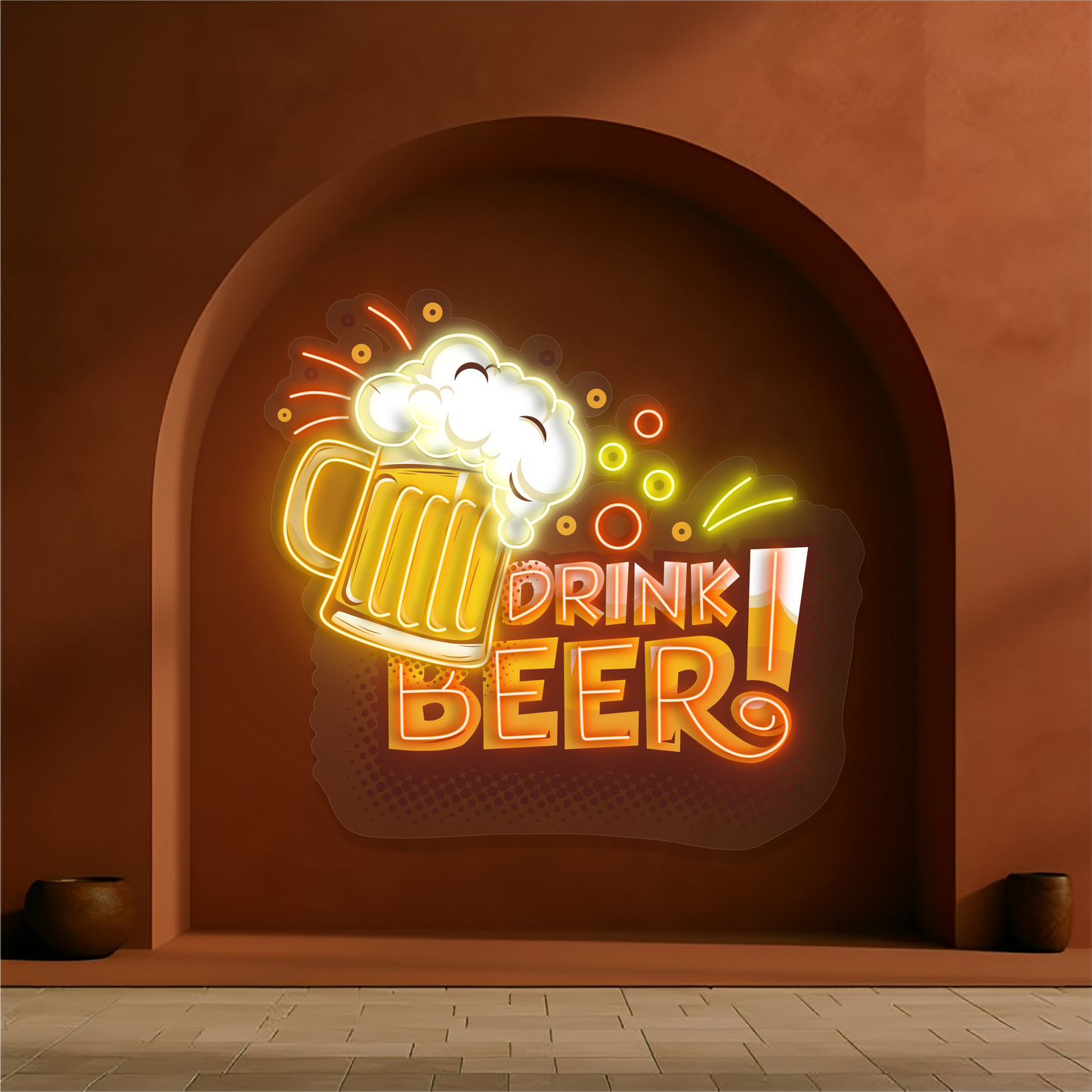 Panneau néon à LED avec illustration de boisson de bière