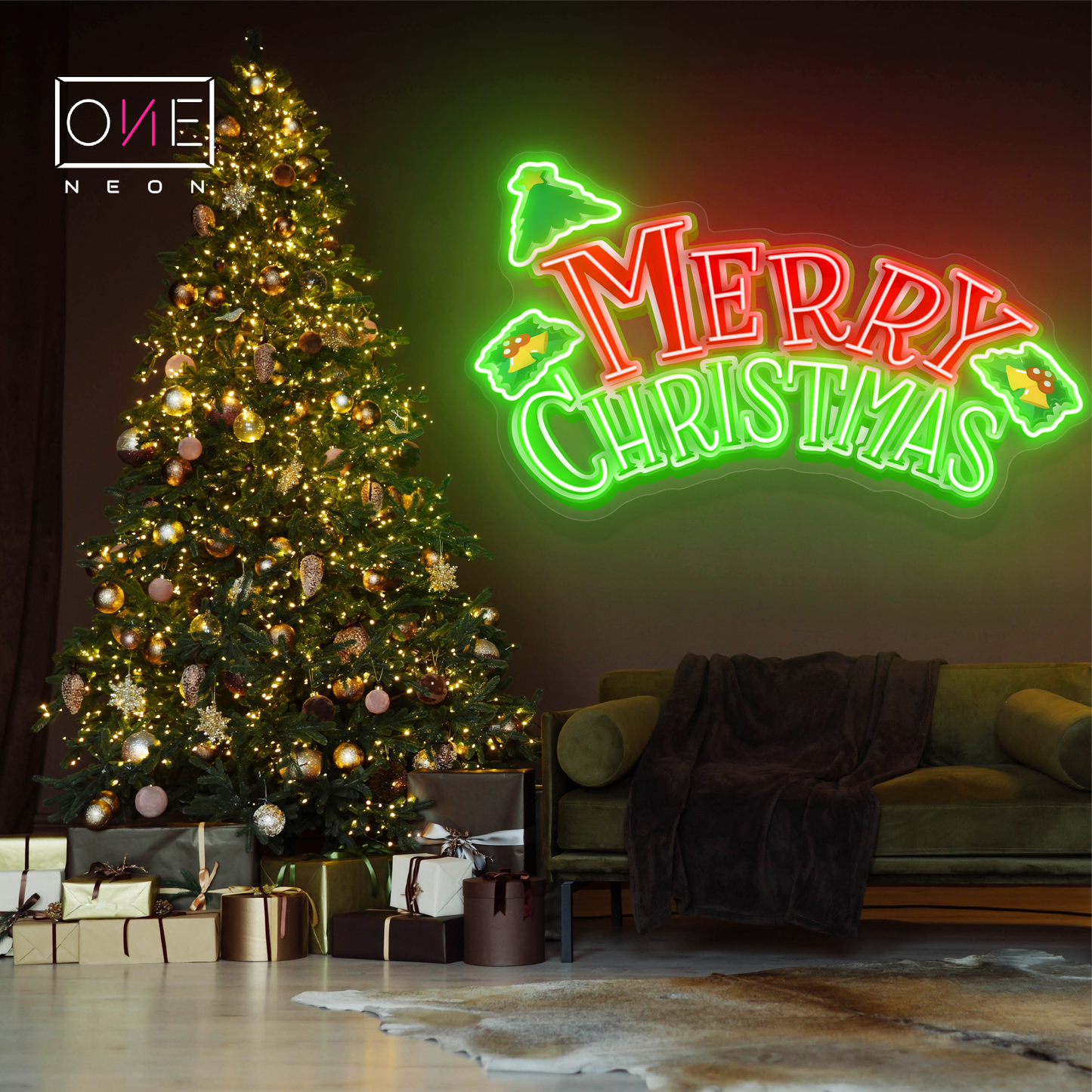 Panneau néon à LED avec illustration festive de Noël