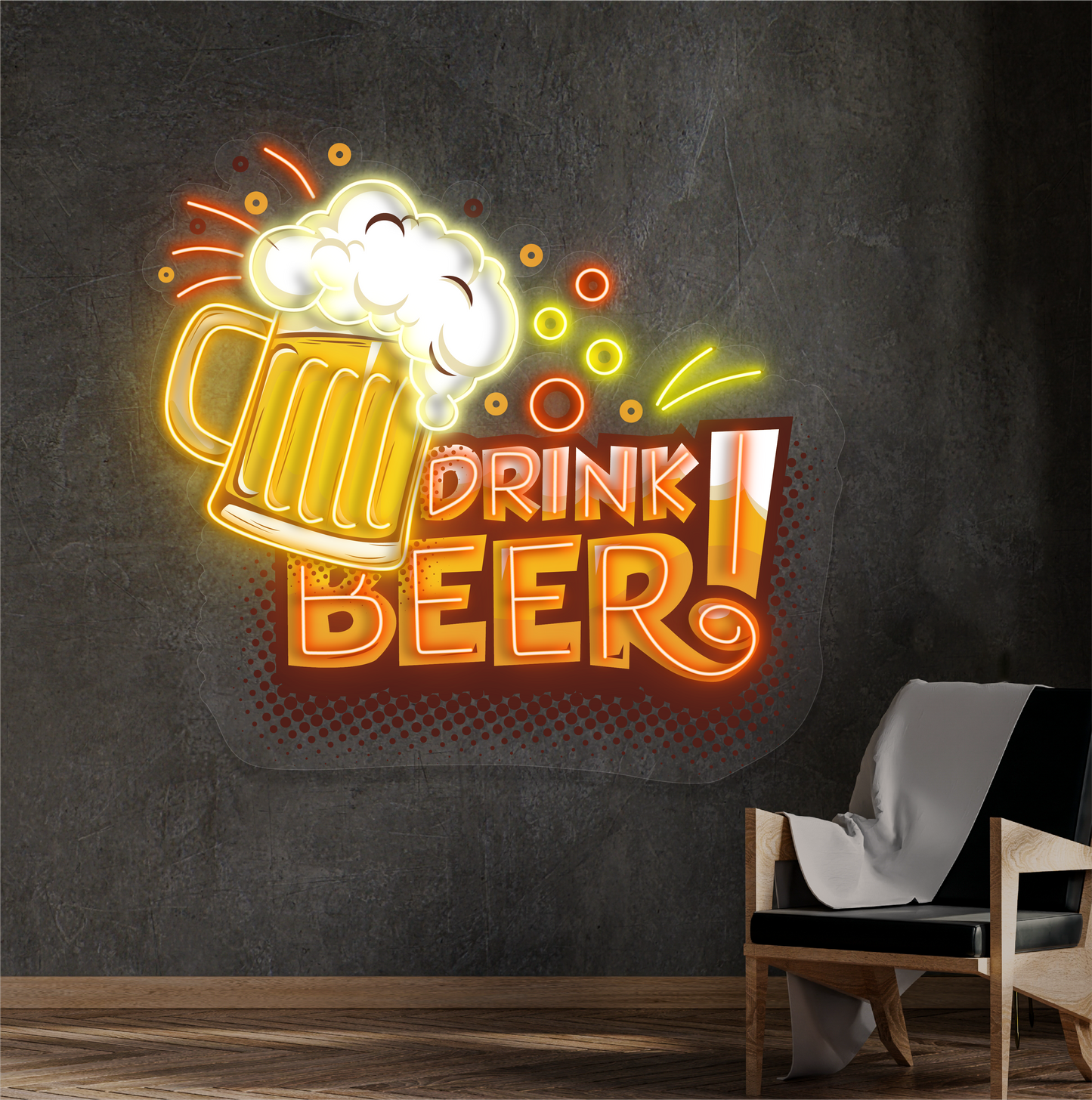 Panneau néon à LED avec illustration de boisson de bière