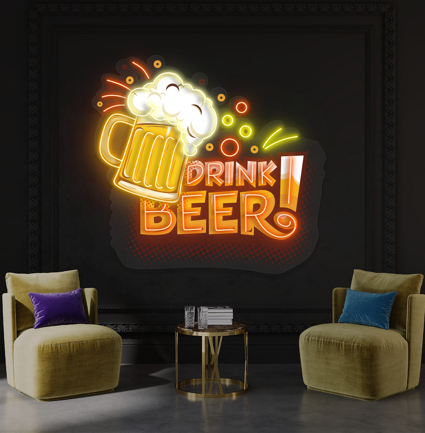 Panneau néon à LED avec illustration de boisson de bière
